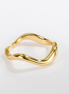 925纯银几何形波浪开口食指戒指女ins小众时尚冷淡风个性网红简约