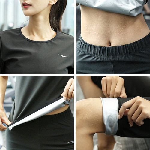 暴汗服女款大码短袖夏季爆汗服健身服跳绳运动跑步发出汗服女减脂 - 图1
