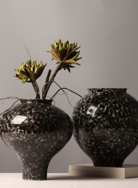 现代手绘陶瓷花瓶 花架博古架玄关插花装饰品 创意拼色摆件新中式