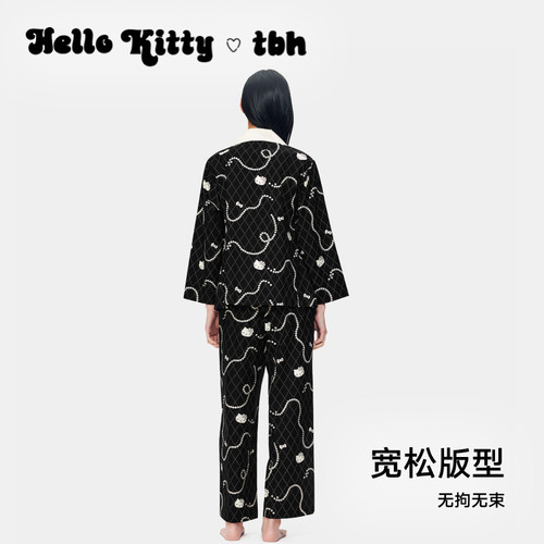 tbh野兽派家居Hello Kitty天丝棉长款家居服套装四季可外穿睡衣女 - 图2