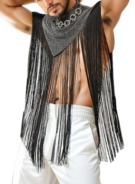 流苏拼接街头无袖背心欧美