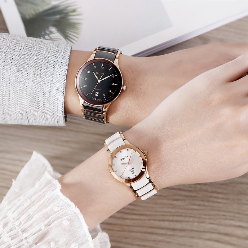 欧派2020新品商务简约黑色陶瓷男表 迪卓手表国产腕表