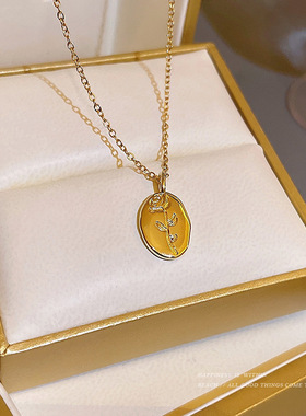 欧美复古玫瑰雕刻项链女新款潮锁