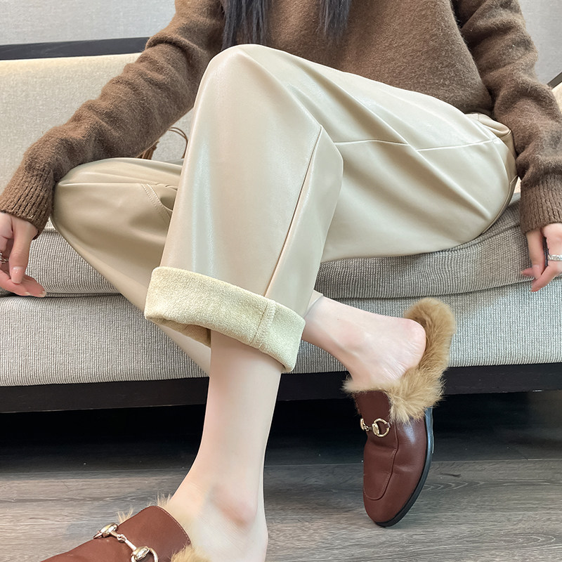 pu皮裤女哈伦裤秋冬装高腰显瘦小个子九分宽松休闲加厚加绒直筒裤,淘宝优惠券,粉丝福利购,淘宝优惠卷