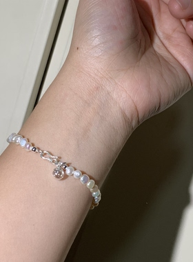 PET & Crystal宠物骨灰纪念饰品天然淡水巴洛克珍珠手链纯银999