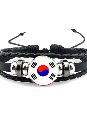 韩国国旗手链 伞绳编织手链 太极旗牛皮手镯时光宝石手环
