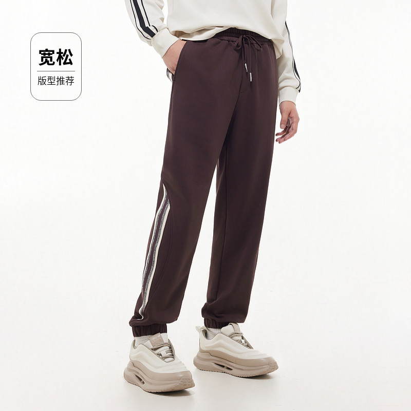 【侧边织带】卡宾宽松束脚休闲裤男2025秋复古风拼接运动针织卫裤 束束实拍商品图
