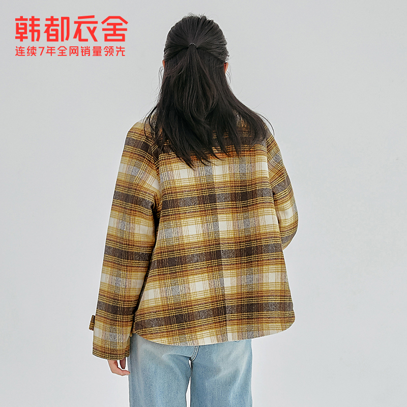 韩都衣舍outlets韩版冬格纹棉服 韩都衣舍outlets店棉衣/棉服