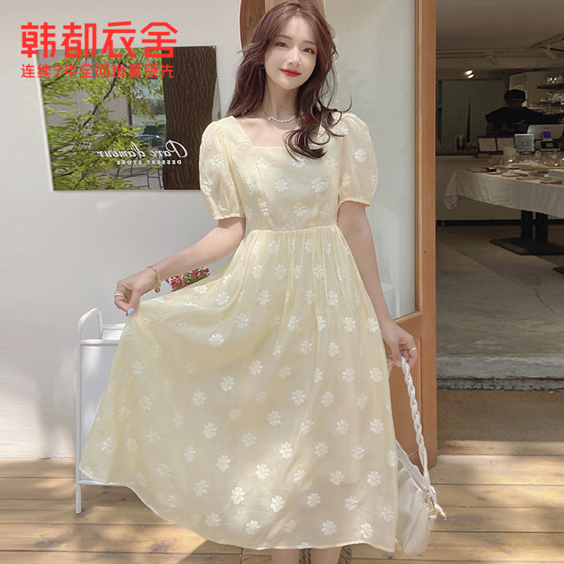 韩都衣舍outlets方领2021连衣裙 韩都衣舍outlets店连衣裙