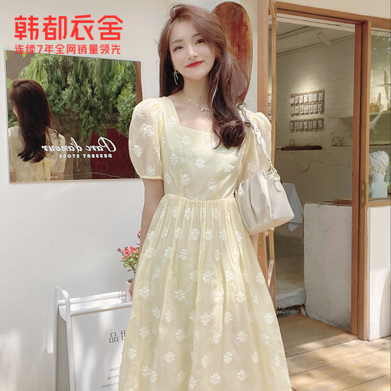 韩都衣舍outlets方领2021连衣裙 韩都衣舍outlets店连衣裙