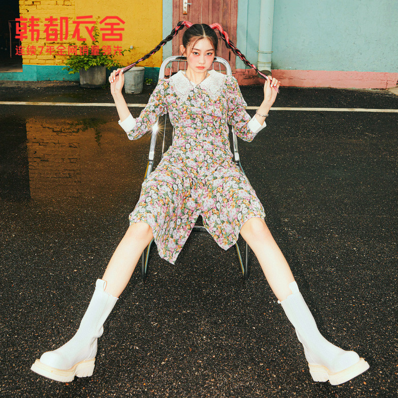 韩都衣舍outlets2020秋季新款长裙 韩都衣舍outlets店连衣裙