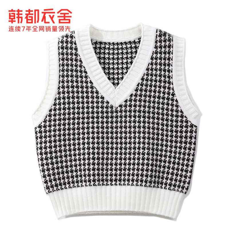 韩都衣舍outlets复古千鸟格马甲 韩都衣舍outlets店马夹