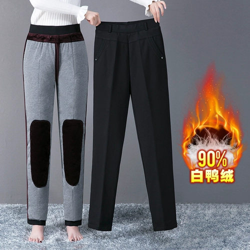 Бархатные штаны с пухом для матери, высокая талия, утиный пух, свободный прямой крой