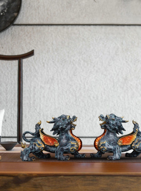 全铜招米貔貅摆件一对办公室玄关桌面装饰品公司开业乔迁礼品