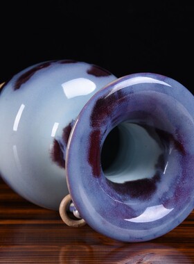 景德镇陶瓷花瓶仿古钧瓷双耳活环赏瓶窑变花瓶装饰工艺品