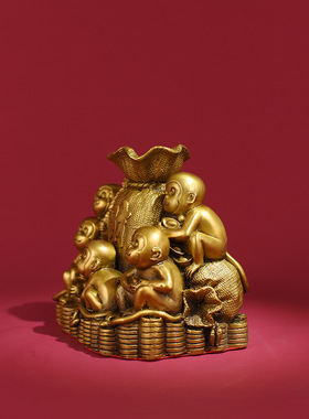 铜猴子摆件纯铜金猴献宝福猴客厅办公室桌面装饰礼品生肖猴聚宝猴