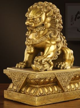 黄铜狮子摆件铜大小号客厅北京狮一对门口家居装饰品摆设工艺礼品