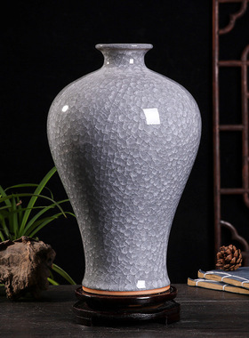灰色裂釉玉片颜色釉花瓶景德镇手工制作简约中式陶瓷装饰花瓶礼品