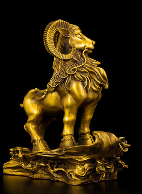 铜羊摆件铜领头羊办公室家居客厅生肖羊三羊开泰工艺品大号山