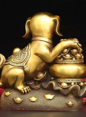 纯铜招财狗生肖狗旺家元宝狗聚宝盆狗黄金袋狗家居办公室桌面摆件