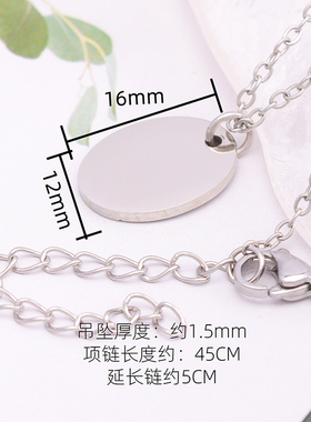 Personalized吊坠项链DIY椭圆牌子钛钢饰品定制镜面抛光304不锈钢