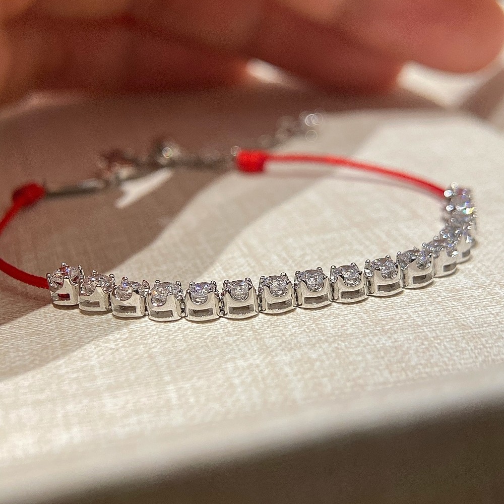 6分钻红绳排钻手链925纯银轻奢高级感小众设计花蕾本命年礼物,淘宝优惠券,粉丝福利购,淘宝优惠卷