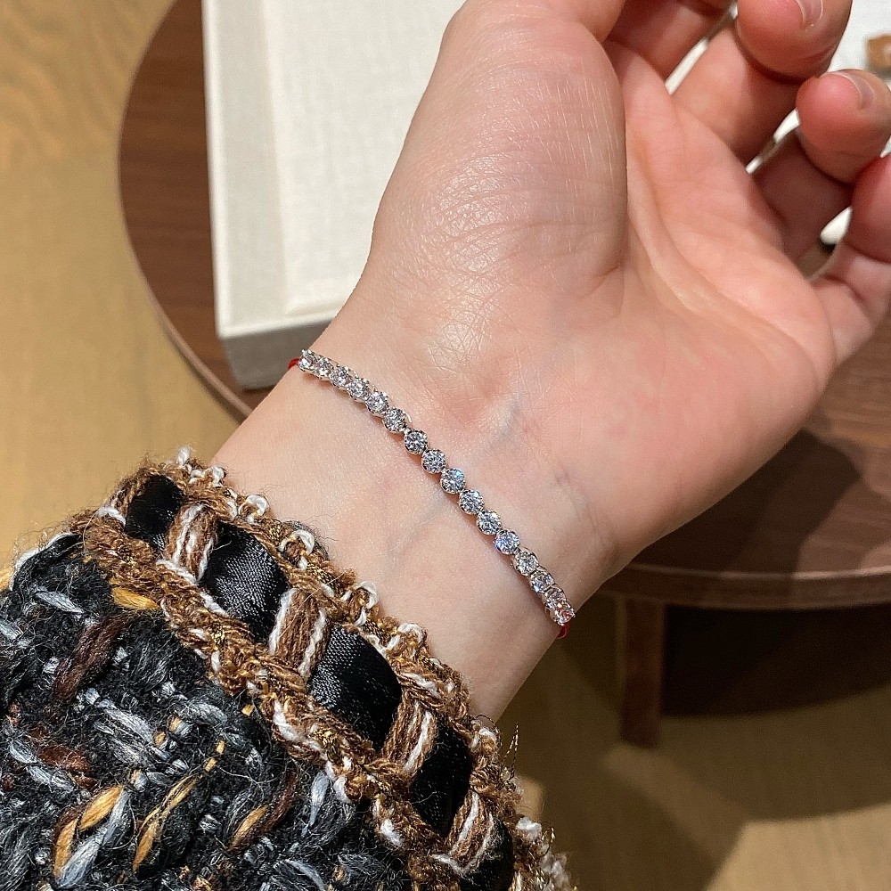 6分钻红绳排钻手链925纯银轻奢高级感小众设计花蕾本命年礼物,淘宝优惠券,粉丝福利购,淘宝优惠卷