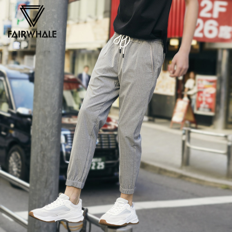 马克华菲条纹九分束腿裤子休闲裤 马克华菲outlets店休闲裤