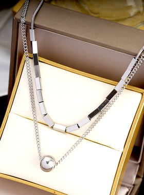 钛钢不掉色双层项链嘻哈锁骨链女