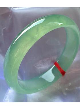 老坑翡翠玉手镯冰种满阳绿色油青玉镯子送女生透白处理手饰品证书