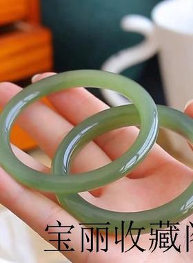 新疆和田玉青玉圆条手镯湖水绿叮当镯细条镯子且末蓝女款高端玉镯