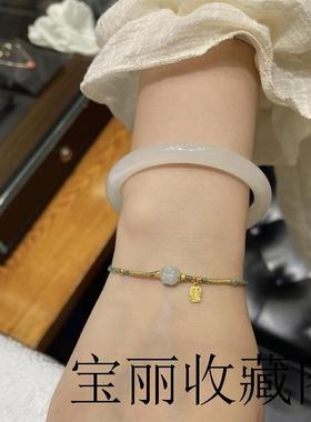 新疆和田玉色手镯细条少女高端叮当镯女款圆条羊脂白玉镯子年轻款