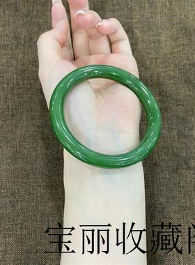 和田玉手镯女小细圆条碧玉镯子天然菠菜绿色正品翡翠玉石手饰证书