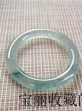 缅甸老坑高端冰种细圆条飘蓝色的花翡翠色手镯精品带少女玉石手镯