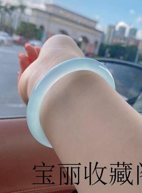 冰种天青冻玉髓手镯女叮当镯青白玉镯子年轻款细款玛瑙圆条