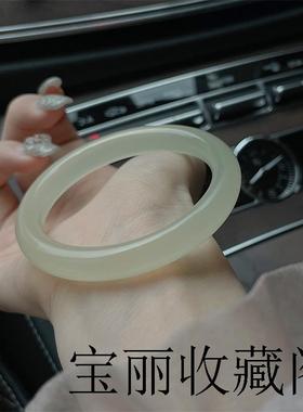 新疆和田玉青白玉镯冰种手镯青玉晴水女珠宝翡翠细玛瑙情人节礼物