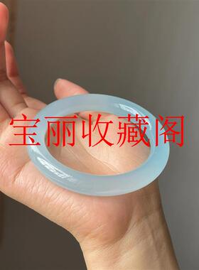 蓝水冰种海蓝宝玉镯晴水底天青冻镯子天空蓝岫翡翠色玉石手镯送礼