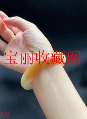 新疆且和田玉末山料金山矿红焦糖藕粉玉饰处理送礼蜜色黄龙玉手镯