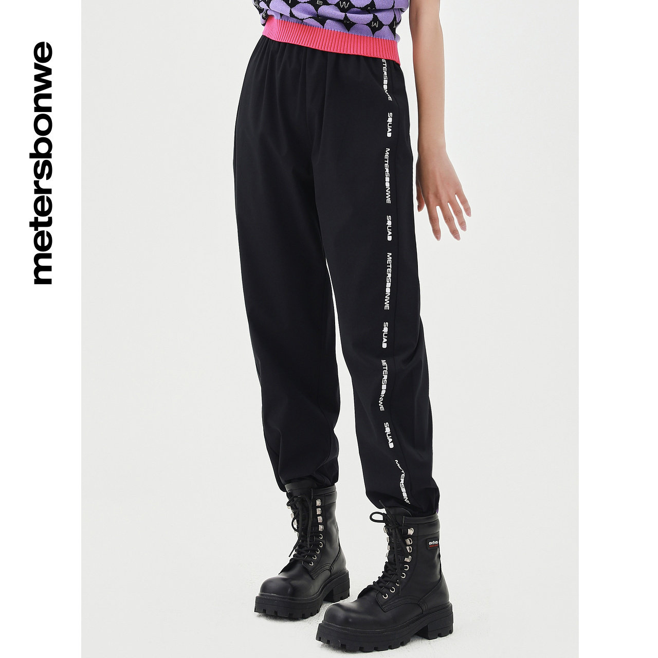 美特斯邦威弹力春夏字母印花休闲裤 美特斯邦威outlets店休闲裤