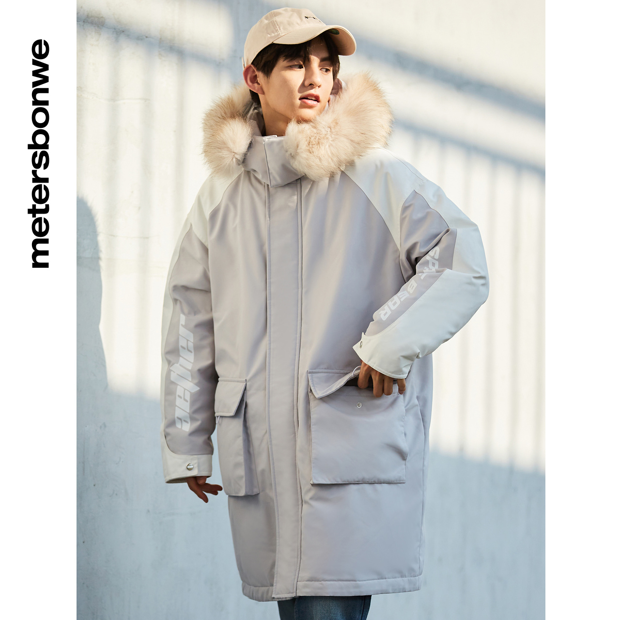 美特斯邦威男冬季中长款拼接羽绒服 美特斯邦威outlets店羽绒服