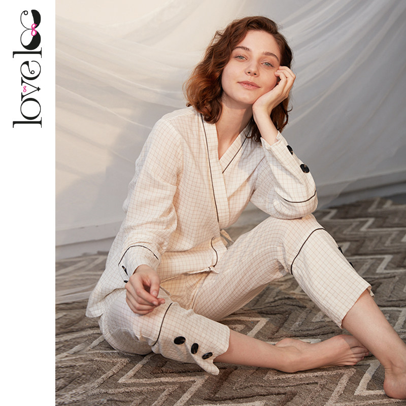 loveloc月子服夏薄产后喂奶睡衣 loveloveloc家居服套装