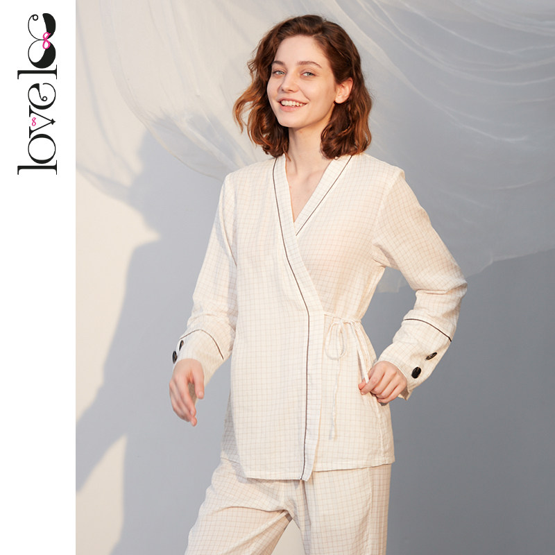 loveloc月子服夏薄产后喂奶睡衣 loveloveloc家居服套装