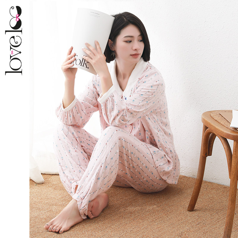 loveloc月子服孕妇夏季装竹睡衣裤 loveloveloc家居服套装