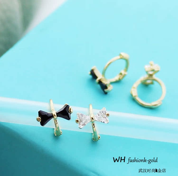 耳骨环 蝴蝶结锆石精致款耳扣耳圈 黄金耳环 10k 14k 纯 时尚韩国 WH 耳骨环 蝴蝶结锆石精致款耳扣耳圈 黄金耳环 10k 14k 纯 时尚韩国 WH