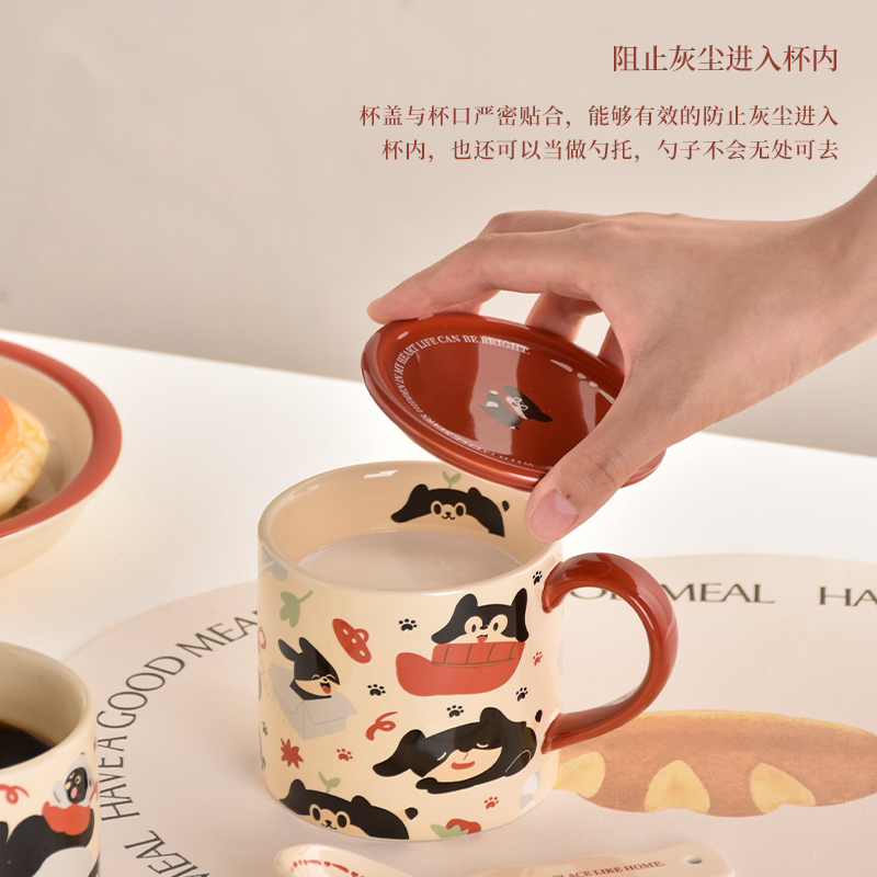 PiaJi 原创设计可爱噗噗小狗马克杯女生陶瓷杯咖啡杯礼物杯子 - 图1