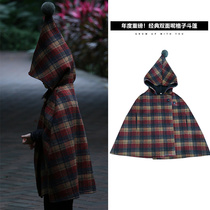 Heavy weights Back to autumn Winter models Girls Lieven hats Christmas Plaid Cape at the end of the Aussie Hooded Double-sided Coat Jacket