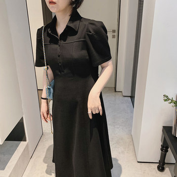 misslady Korean style pullover short-waist high-waist commuting doll collar puff-sleeved polo dress (ແບບສັ້ນຍາວ