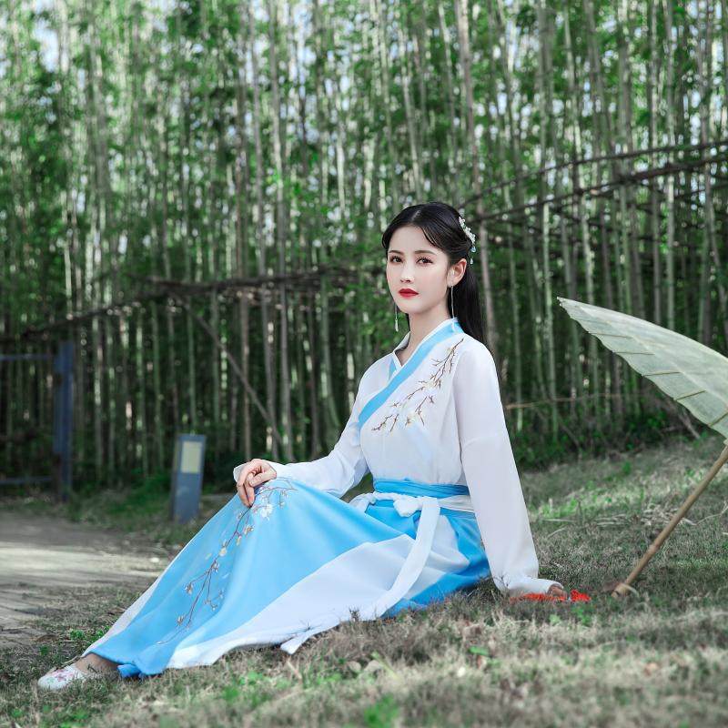 原创正品汉服女中国风交领齐腰裙古风汉元素日常春夏清新套装学生_虎窝淘