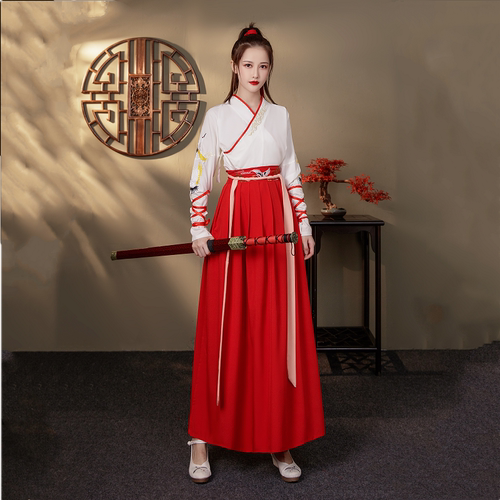 古装剑舞打鼓武侠风汉服女中国风女侠古风演出侠客雪龙吟古典舞蹈 - 图0