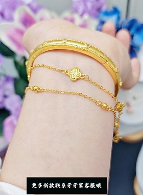 新中式轻奢风24k金碎碎冰四叶花双层手链女时尚高级感爆闪手饰